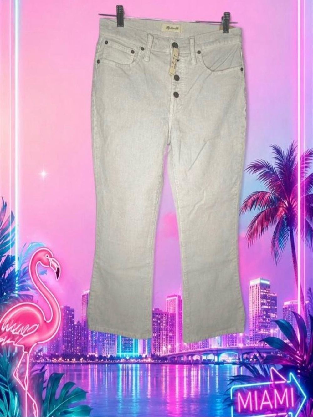 NWT Madewell Cali Demi-Boot Corduroy Pants in Light Grey Size 29 Buttonfly Boho